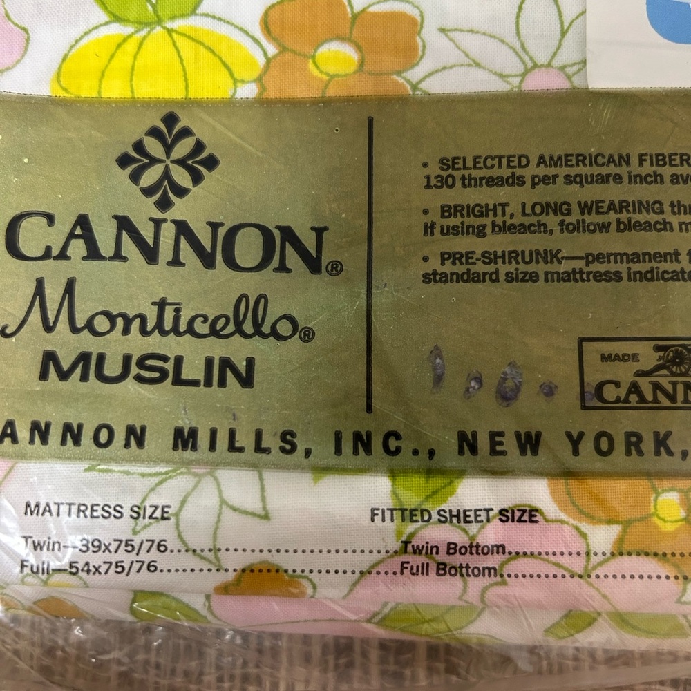Vintage Cannon Monticello Muslin Melodie Full Sheet Set. 1970’s New. Shabby Chic - Picture 7 of 11